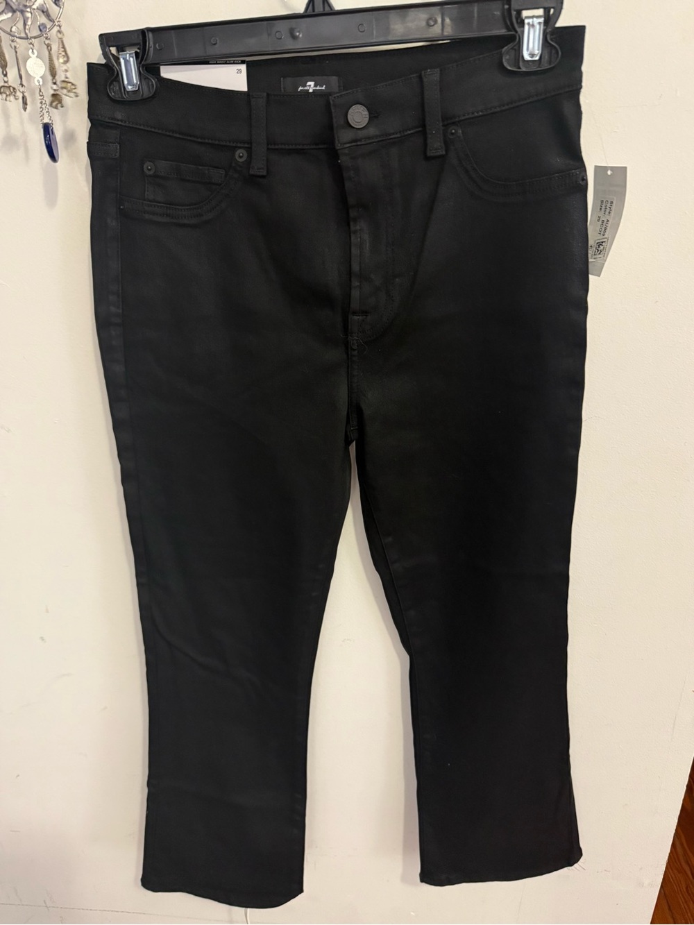 7 For All Mankind High Waist Slim Kick Jean 29 Black Coated BCOT NWT $218